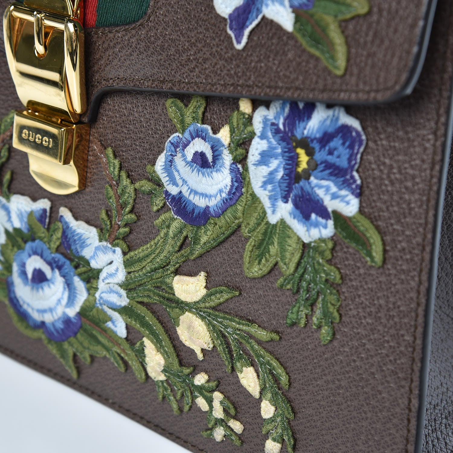 Gucci Calfskin Embroidered Medium Sylvie Top Handle Bag New Acero Multicolor 11 of 14