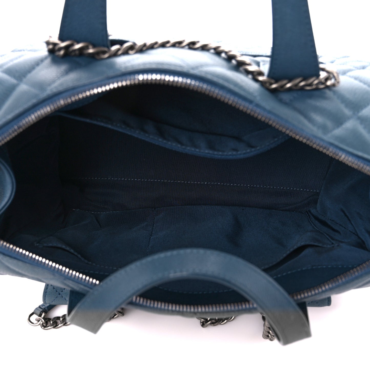 Grained Calfskin Quilted Large Casual Pocket Bowling Bag Blue