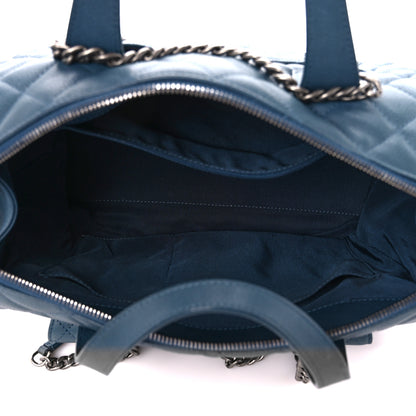 Chanel Grained Calfskin Quilted Large Casual Pocket Bowling Bag Blue 5 of 16