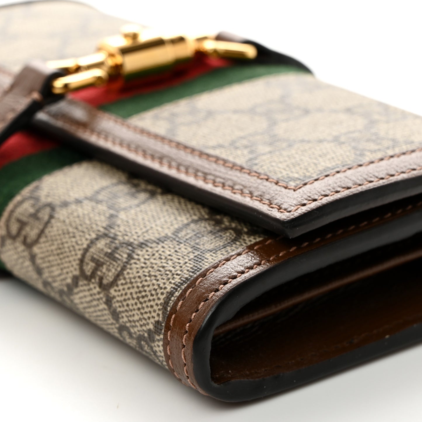 GG Supreme Monogram Azalea Calfskin Web Jackie 1961 Chain Wallet Beige Ebony Brown Sugar