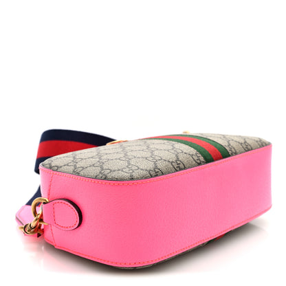 Gucci GG Supreme Monogram Textured Dollar Calfskin Web Ophidia Small Crossbody Bag Beige Ebony Fuchsia 4 of 10