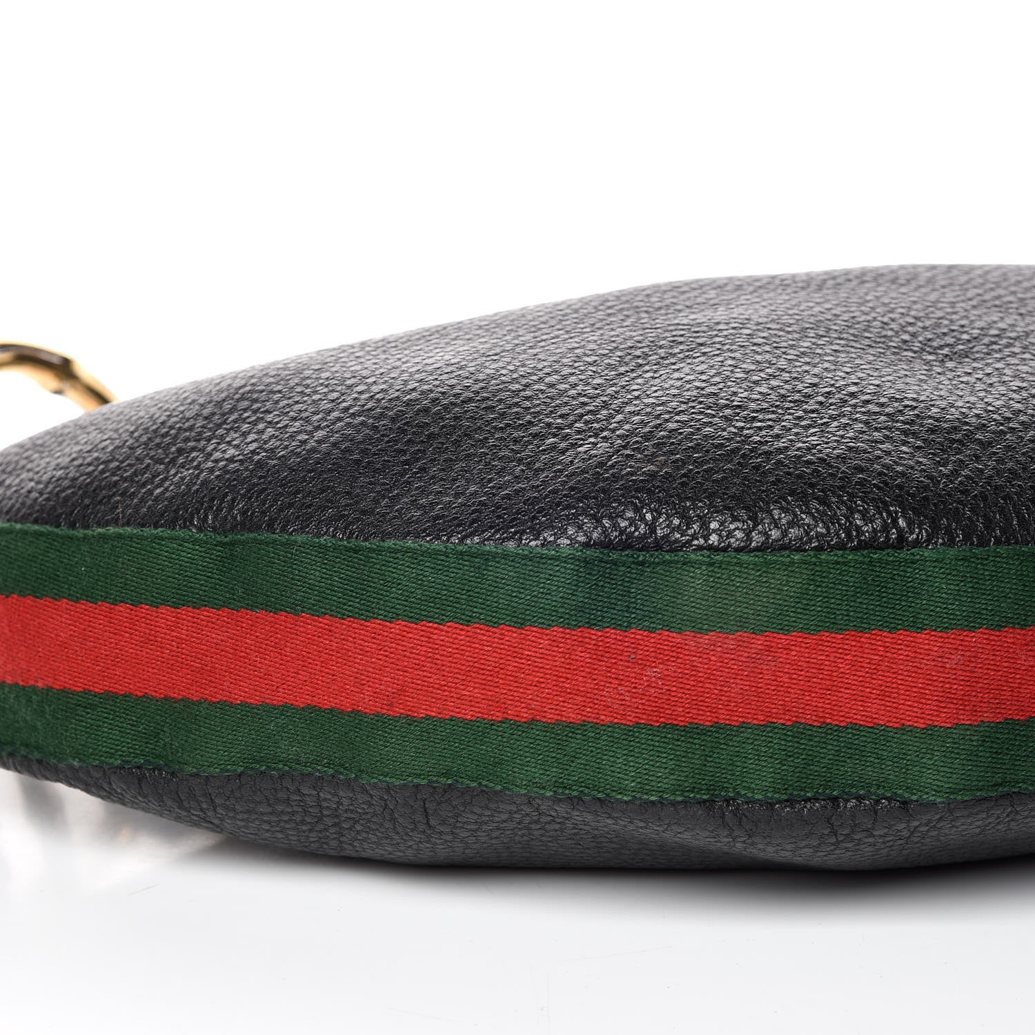 Gucci Pebbled Calfskin Web Bamboo Ring Hobo Black 5 of 12
