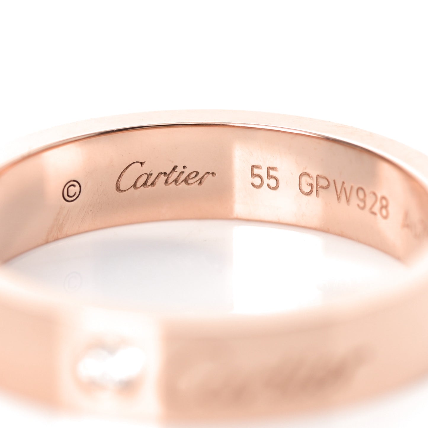 18K Pink Gold Diamond 3mm C De Cartier Wedding Band Ring 55 7.25