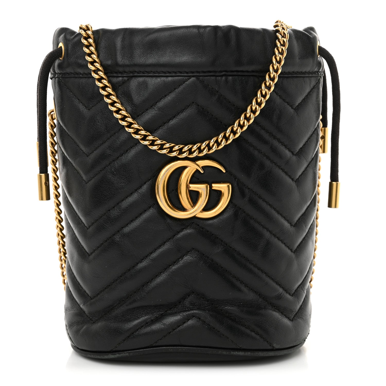 Gucci Calfskin Matelasse Mini GG Marmont 2.0 Bucket Bag Black 1 of 13