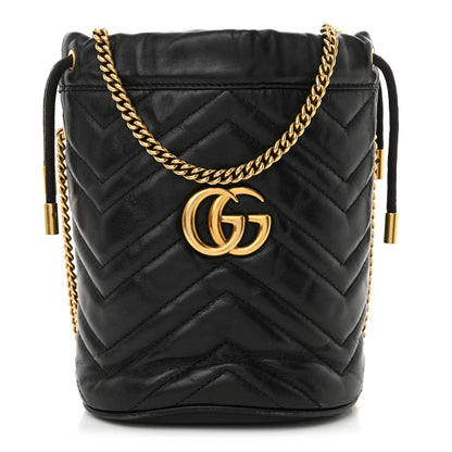 Gucci Calfskin Matelasse Mini GG Marmont 2.0 Bucket Bag Black 1 of 13