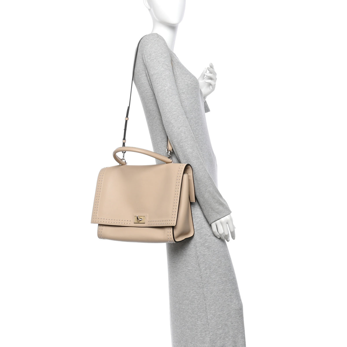 Givenchy Grained Calfskin Studded Small Shark Lock Satchel Natural Beige 2 of 10