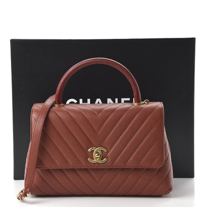 Chanel Caviar Lizard Chevron Quilted Small Coco Handle Flap Dark Orange 11 of 11