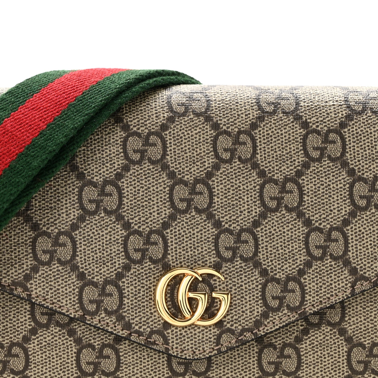 Gucci GG Supreme Monogram Textured Dollar Calfskin Web Mini Ophidia Envelope Shoulder Bag Beige Ebony New Acero 8 of 12