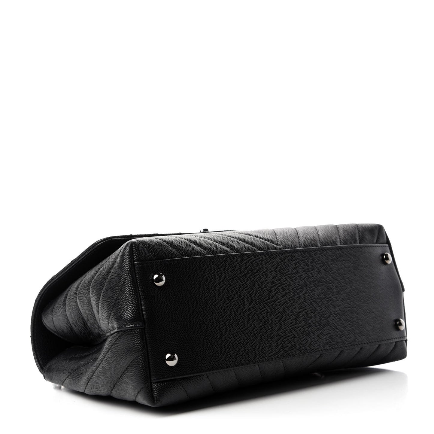 Caviar Chevron Quilted Small Coco Handle Flap Black