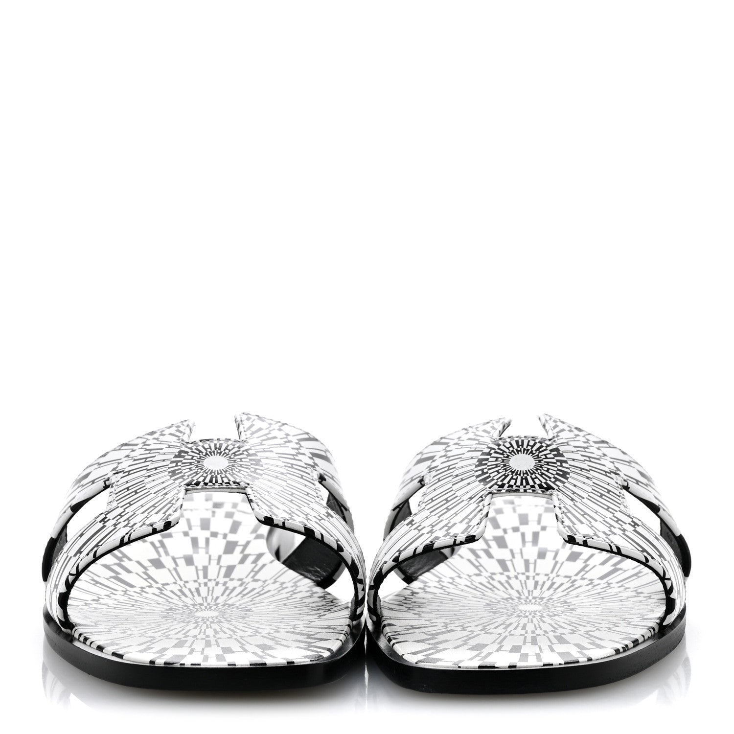 Hermes Calfskin Printed Op'H Oran Sandals 40.5 Black White 3 of 10