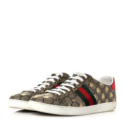 Gucci GG Supreme Monogram Bees Ayers Web Womens Ace Sneakers 39.5 Beige Oro Green Red 3 of 10