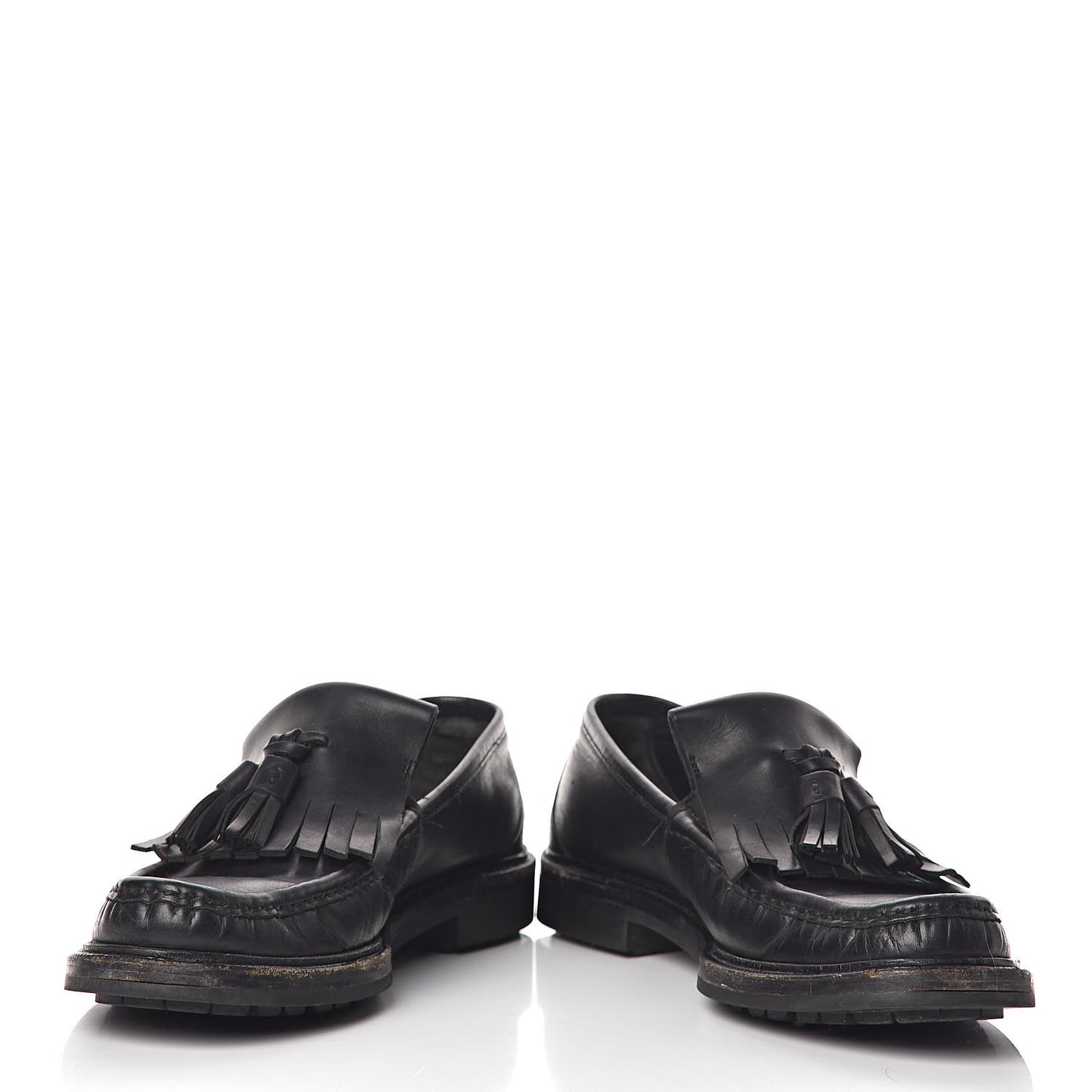 Calfskin Mens Tassel Fringe Loafers 7.5 Black