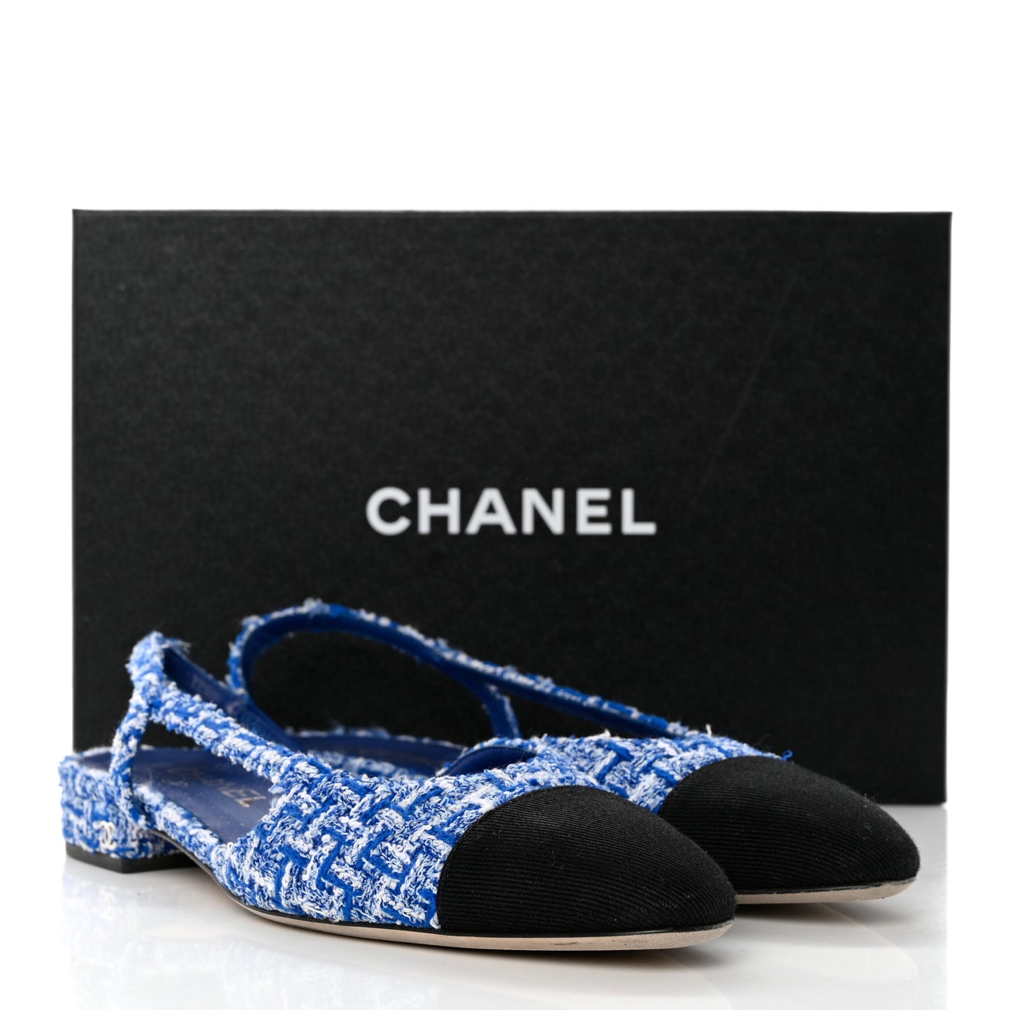 Tweed Cap Toe CC Slingback Flat 38.5 Blue Black