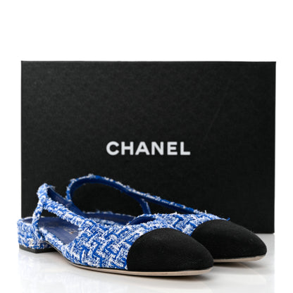 Chanel Tweed Cap Toe CC Slingback Flat 38.5 Blue Black 9 of 9