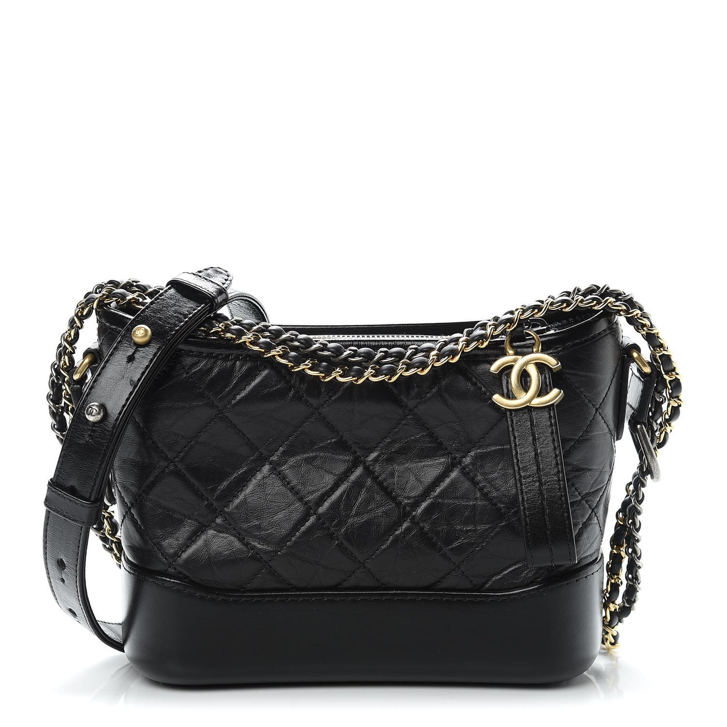 Aged Calfskin Quilted Small Gabrielle Hobo Black