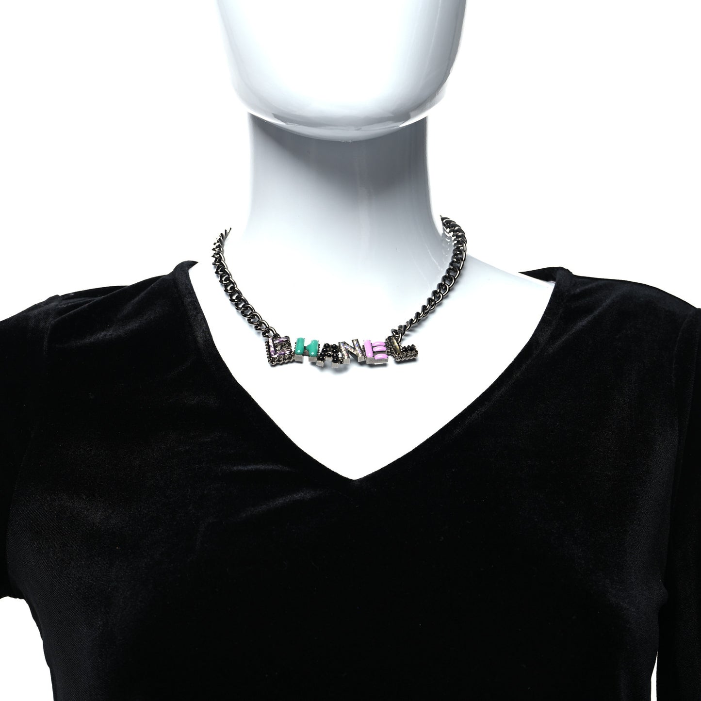 Crystal Enamel Pearl CC Logo Chain Choker Gold Multicolor