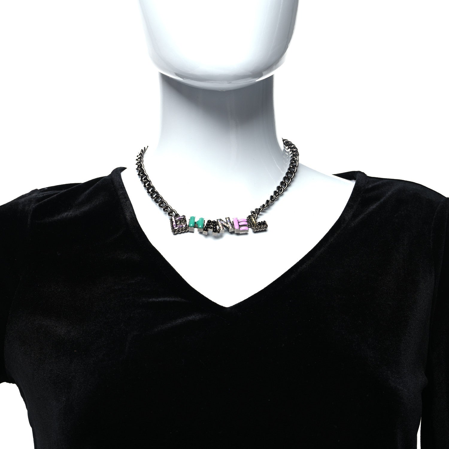 Chanel Crystal Enamel Pearl CC Logo Chain Choker Gold Multicolor 2 of 5