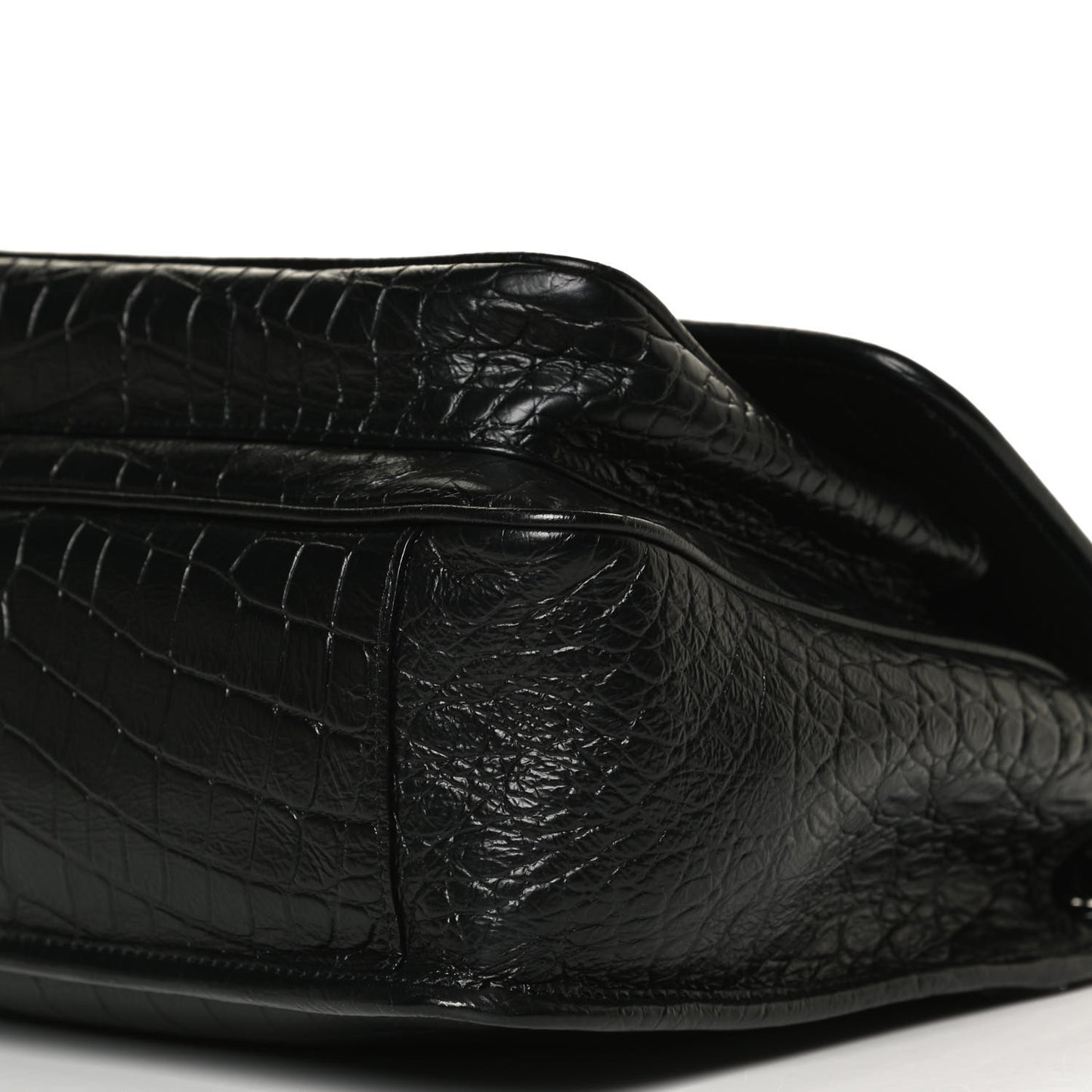 Crocodile Embossed Lambskin Monogram Medium Niki Chain Satchel Black