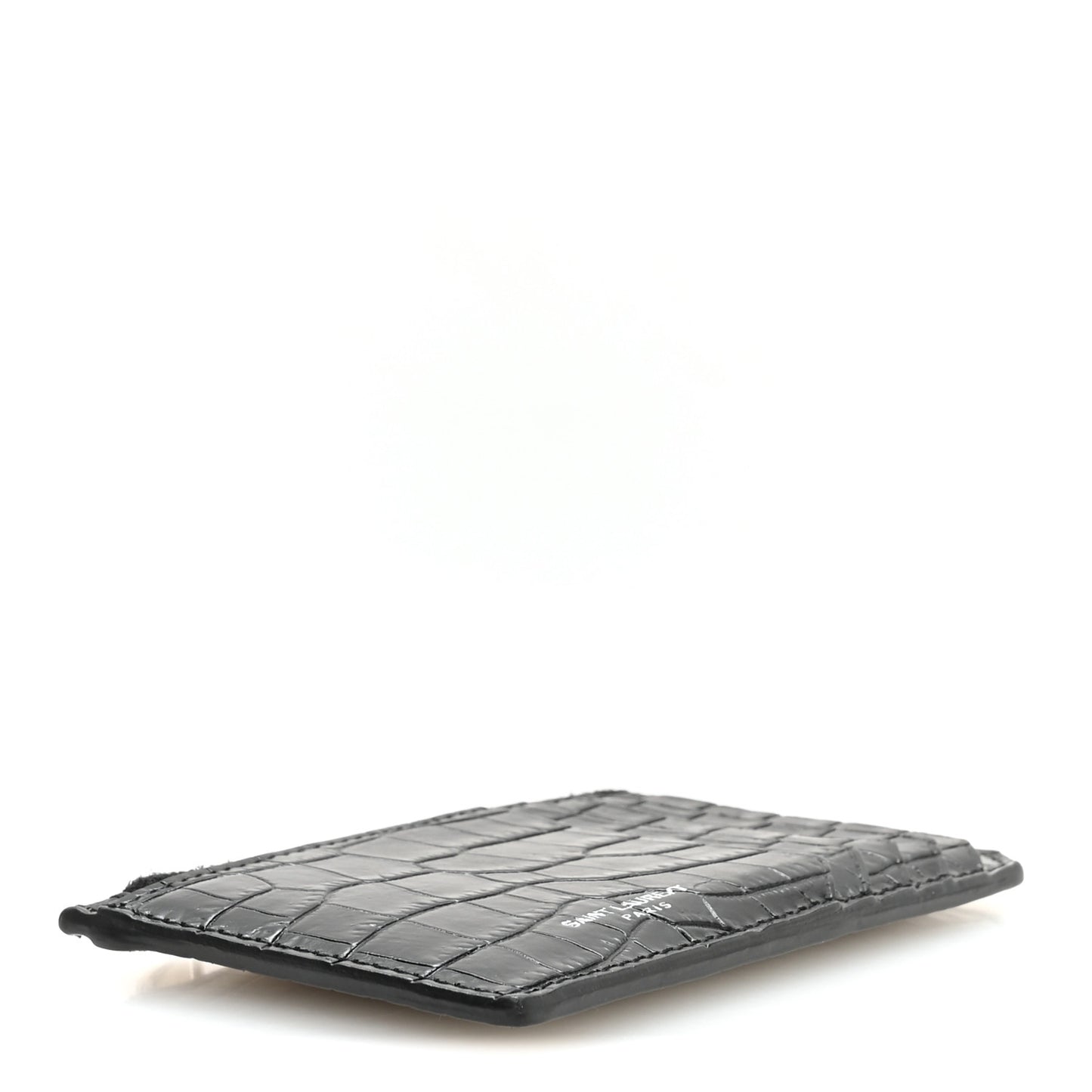 Calfskin Crocodile Embossed 5 Fragments Zip Pouch Card Holder Black