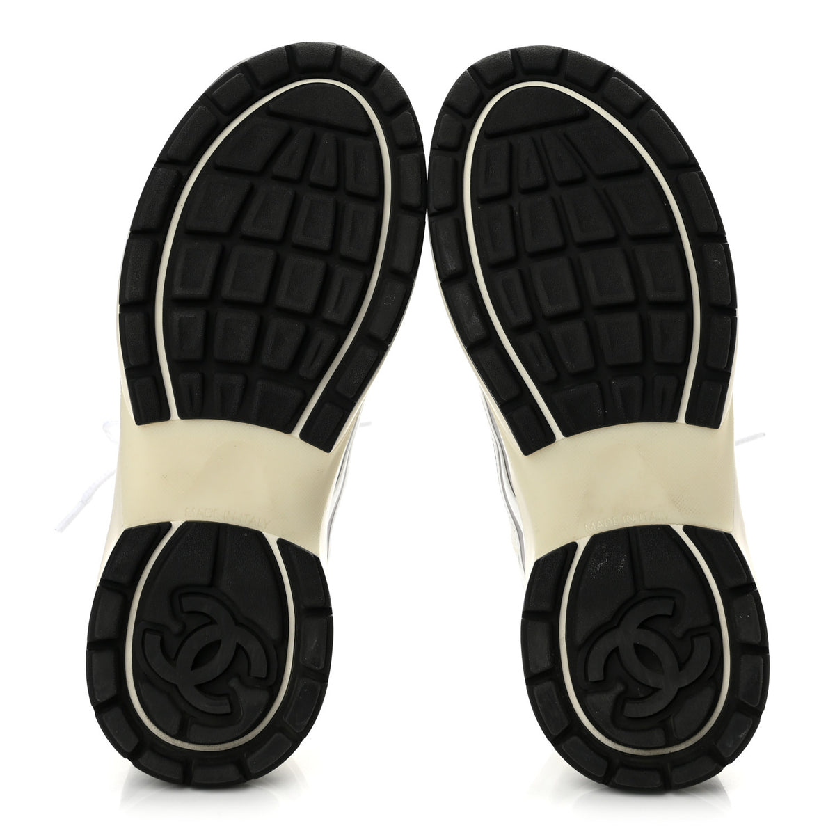 Chanel Fabric Laminated Calfskin Stretch CC Sneakers 36.5 White Gold Silver 6 of 9