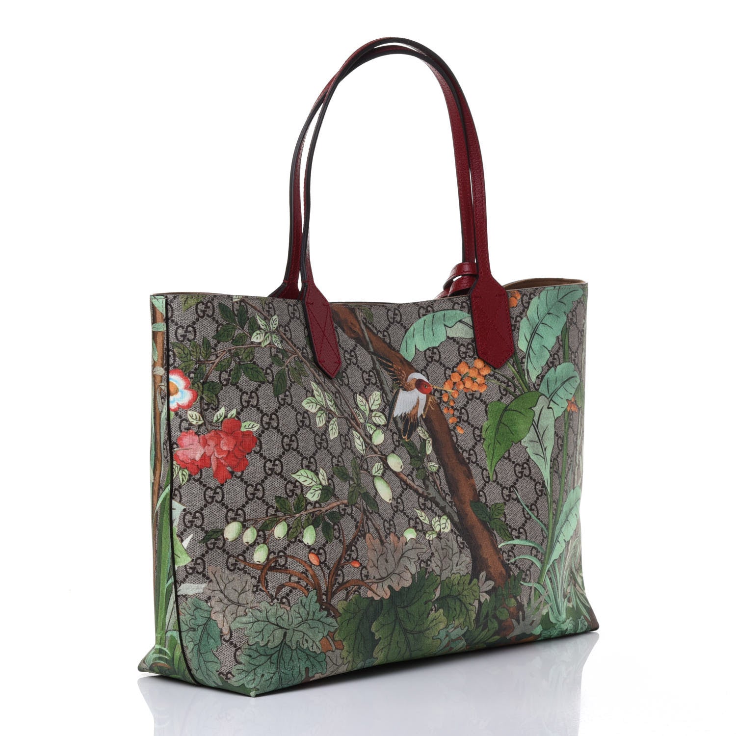 Gucci GG Supreme Monogram Tian Medium Shopping Tote Beige Multicolor Red 2 of 4