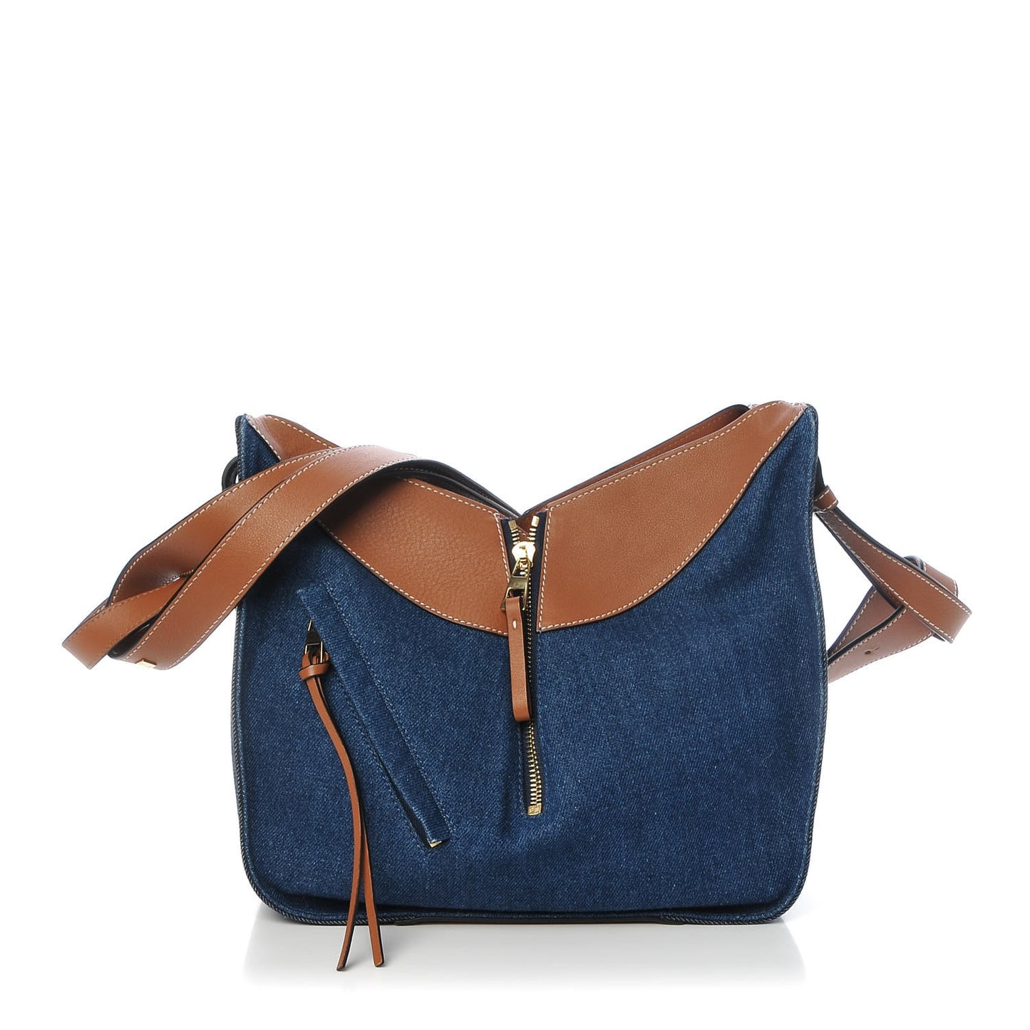 Calfskin Denim Small Hammock Shoulder Bag Blue Tan