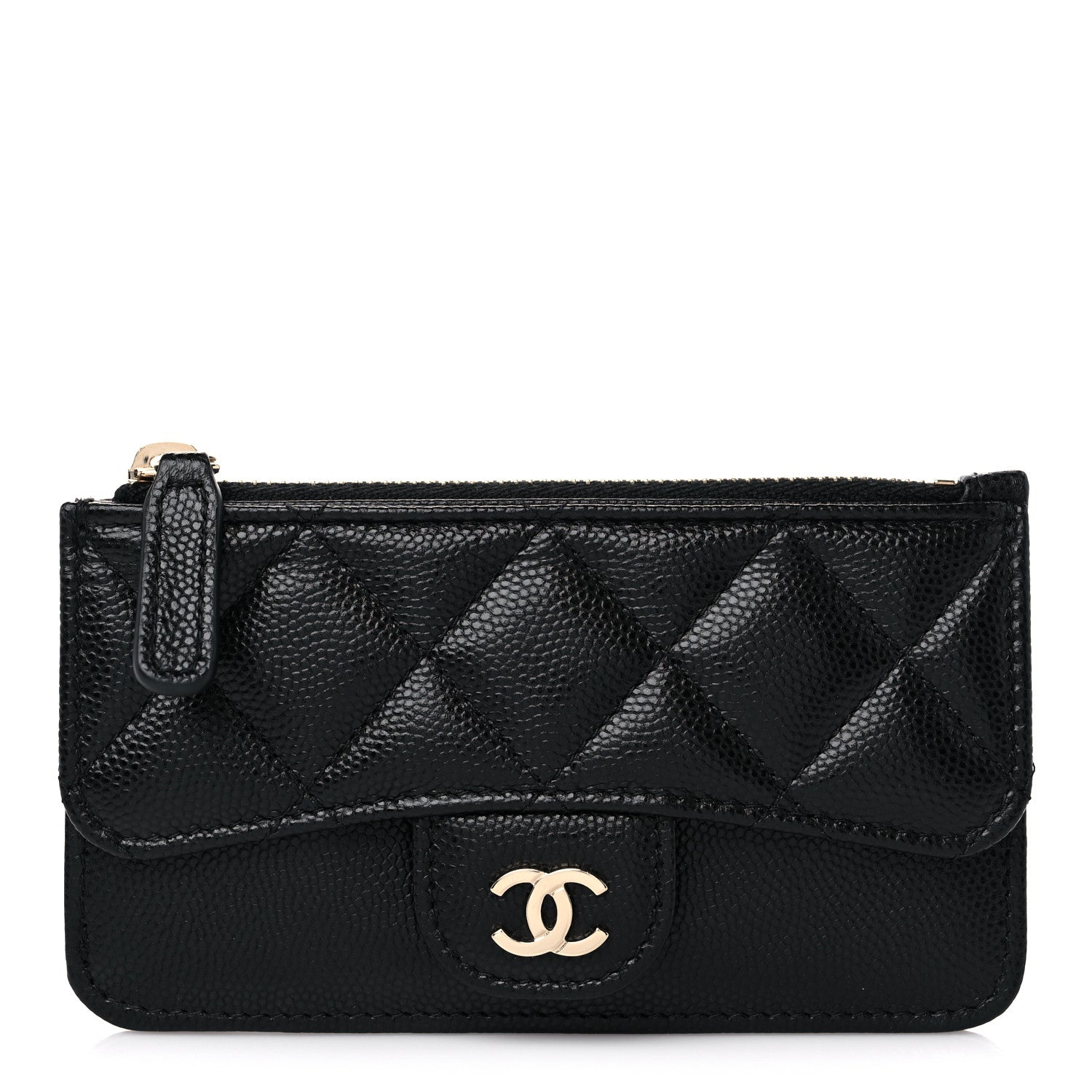 Chanel Caviar Quilted Flap Zip Card Holder Black 1 of 8
