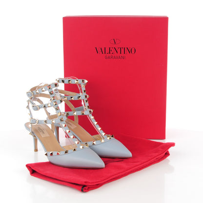 Valentino Garavani Calfskin Nappa Rockstud Ankle Strap 65mm Pumps 37.5 Water Sky 8 of 8