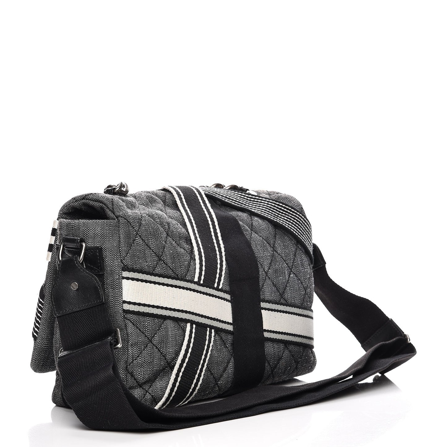 Denim Toile Quilted Belt Flap Black White