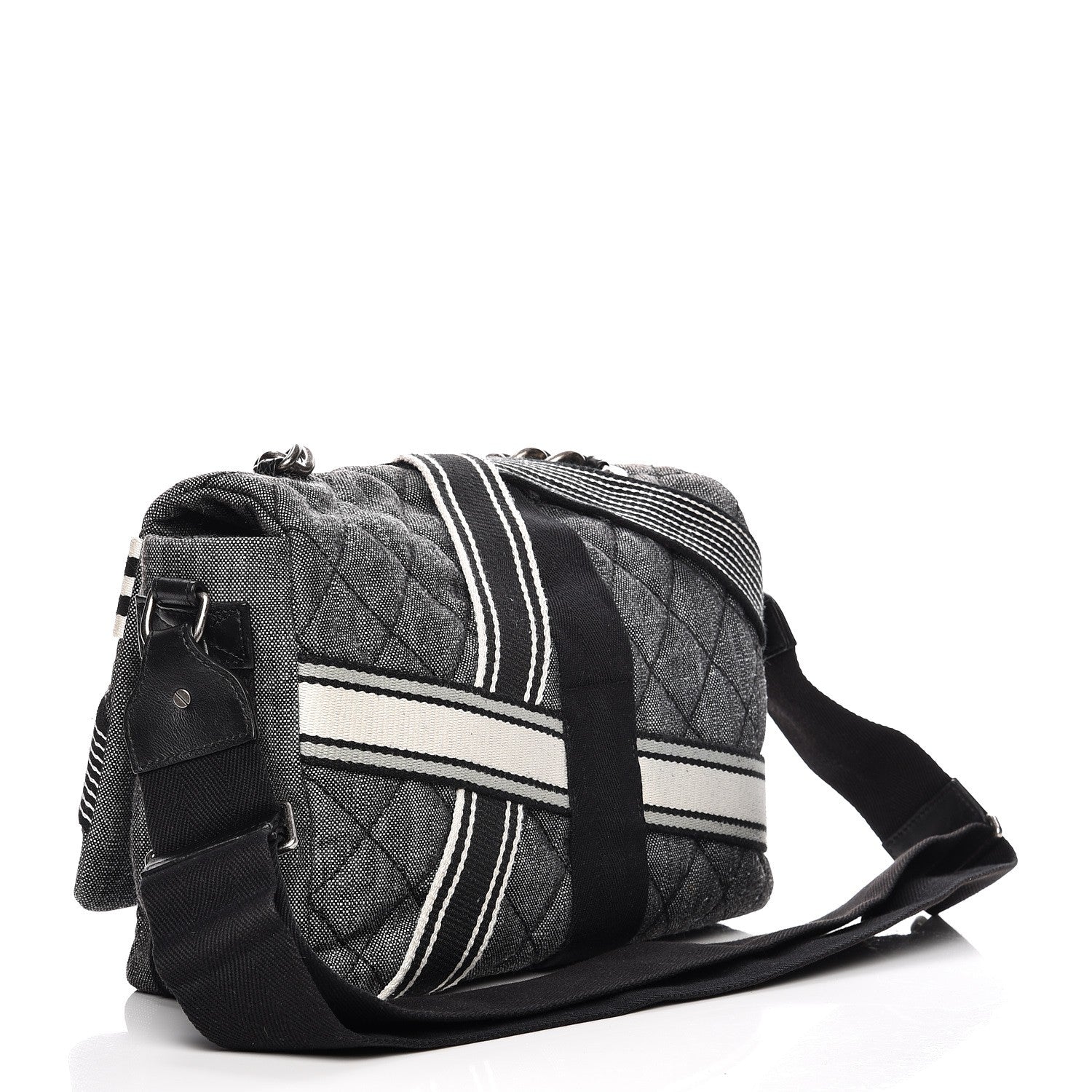 Chanel Denim Toile Quilted Belt Flap Black White 4 of 9