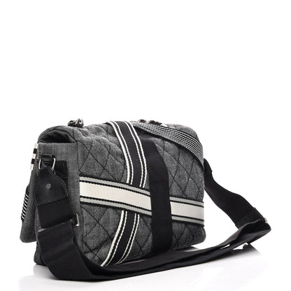 Chanel Denim Toile Quilted Belt Flap Black White 4 of 9