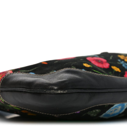 Gucci Canvas Floral Flora Medium Jackie O Bouvier Hobo Black 9 of 11
