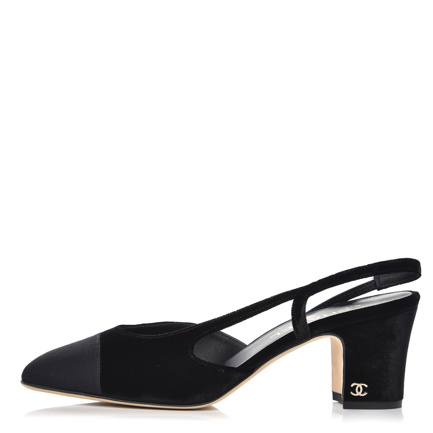 Chanel Velvet Grosgrain Cap Toe CC Slingback Pumps 39.5 Black 1 of 9