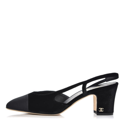 Chanel Velvet Grosgrain Cap Toe CC Slingback Pumps 39.5 Black 1 of 9