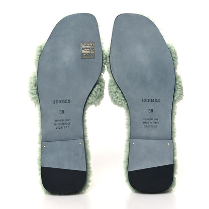 Hermes Woolskin Oran Sandals 38 Vert D'Eau 5 of 8