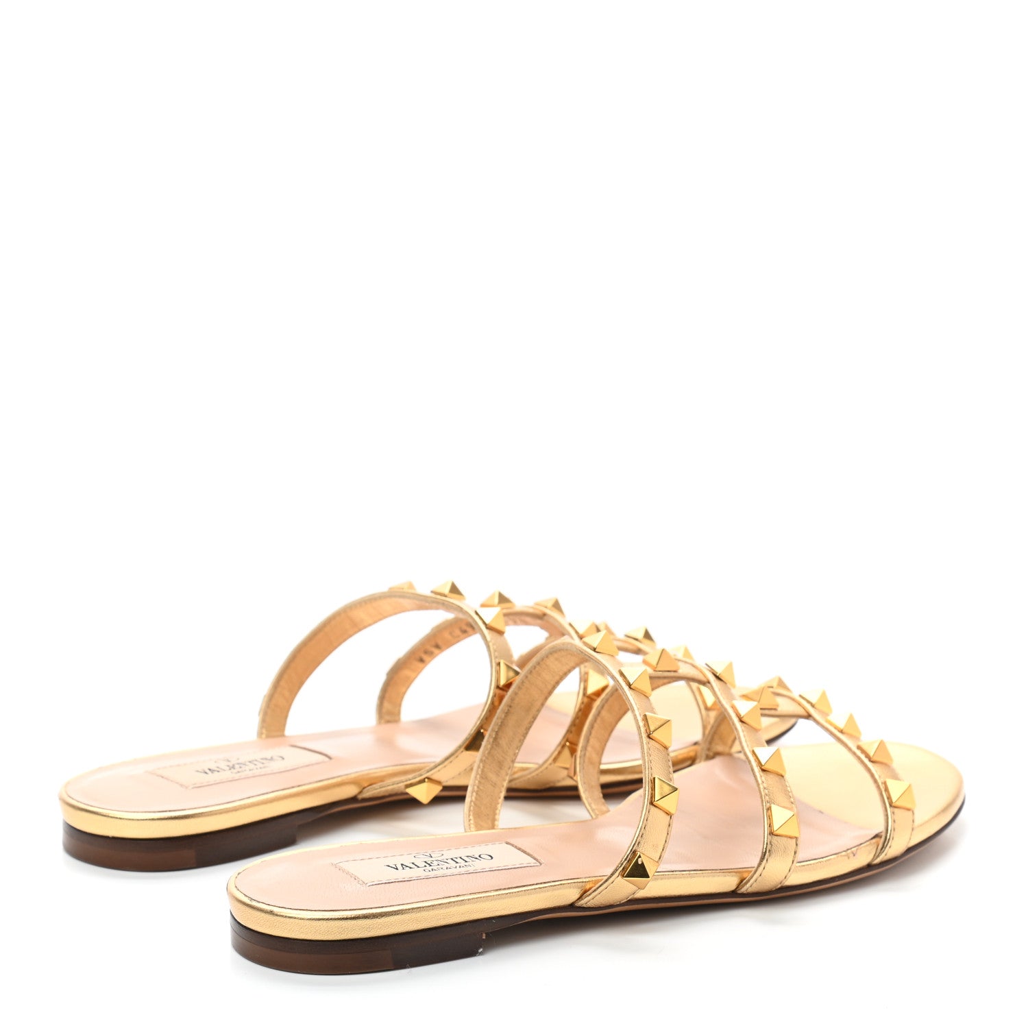Valentino Garavani Metallic Nappa Rockstud Caged Flat Slide Sandals 35.5 Antique Brass 4 of 7
