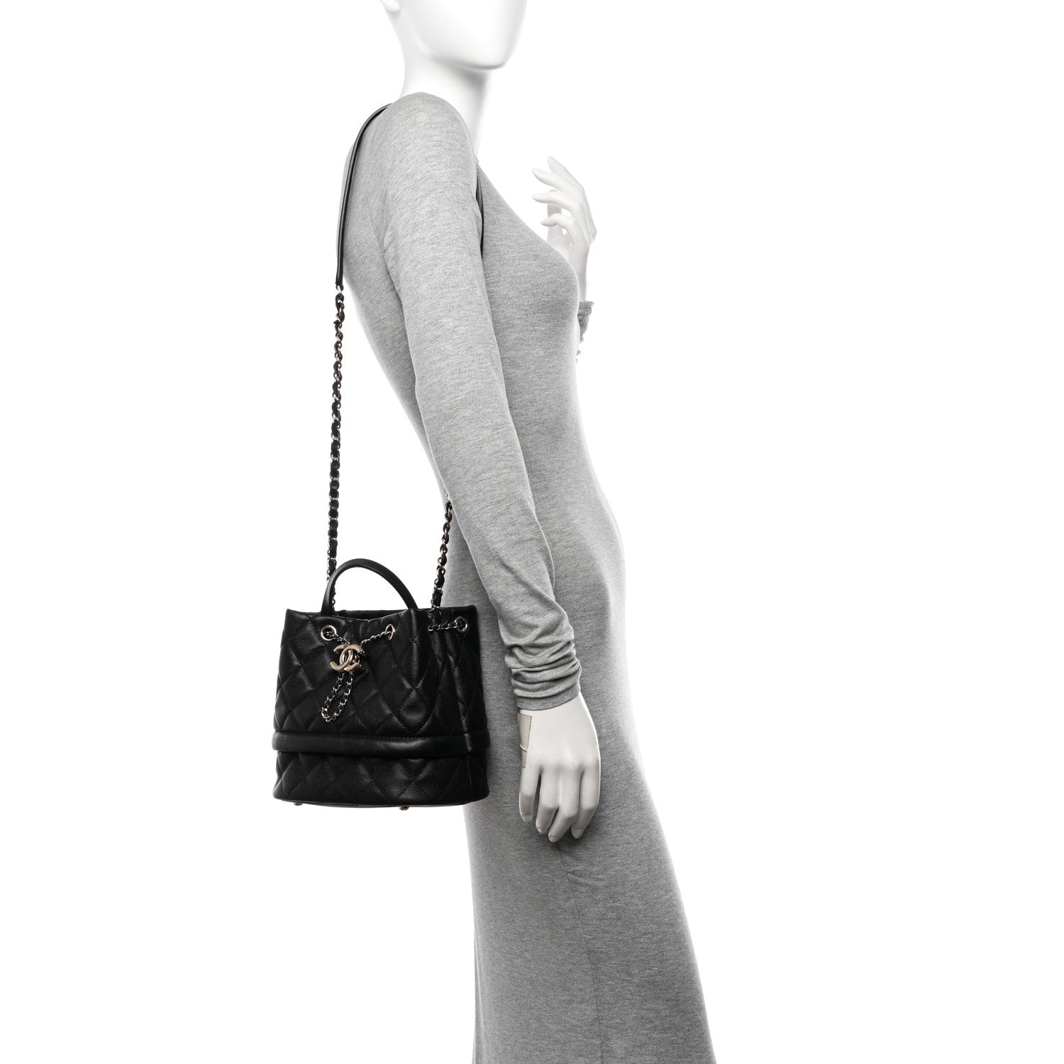 Chanel Caviar Quilted Rolled Up Bucket Drawstring Bag Black 2 of 10