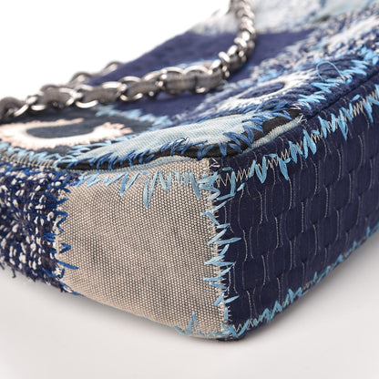 Chanel Denim Tweed Patchwork Jumbo Single Flap Blue 10 of 14