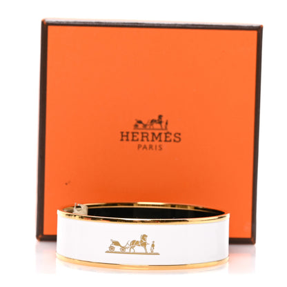 Hermes Enamel Printed Wide Caleche Bracelet 65 White 5 of 5