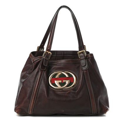 Gucci Calfskin Medium Britt Tote Dark Brown 1 of 9
