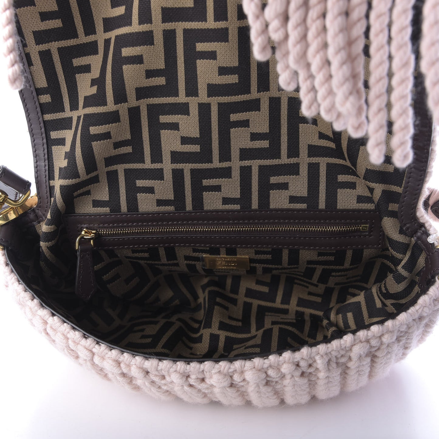 Wool Vitello Seta Woven Fringe Baguette Rosa Quarzo Ebano