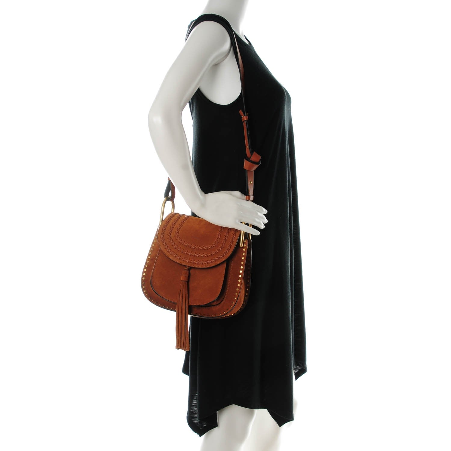 Chloe Suede Calfskin Braided Small Hudson Shoulder Bag Caramel 2 of 7