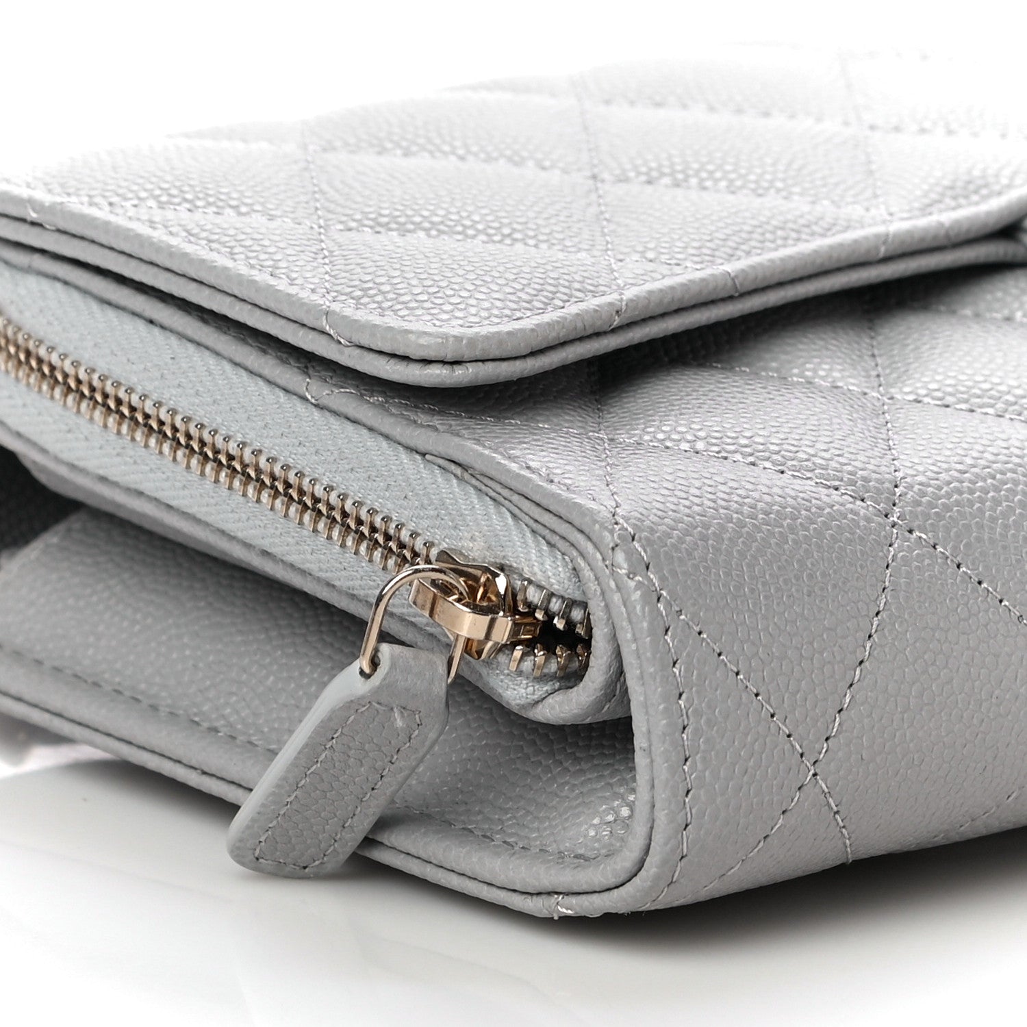 Chanel Caviar Quilted Phone Holder Wallet on Removable Chain Grey 10 of 12