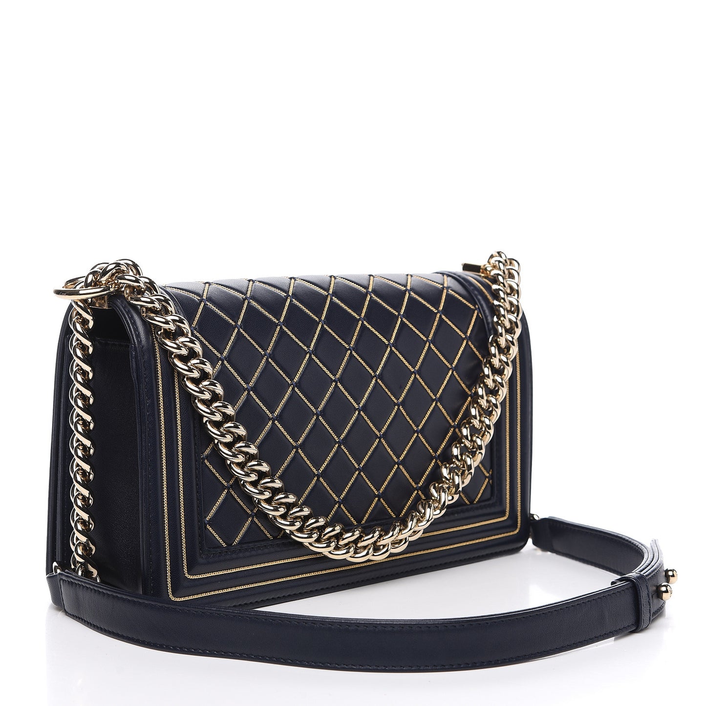 Lambskin Chain Quilted Medium Boy Flap Navy