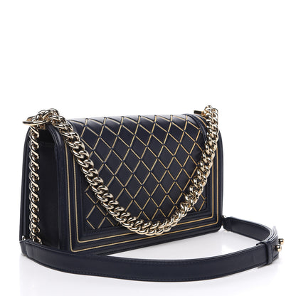 Chanel Lambskin Chain Quilted Medium Boy Flap Navy 2 of 15