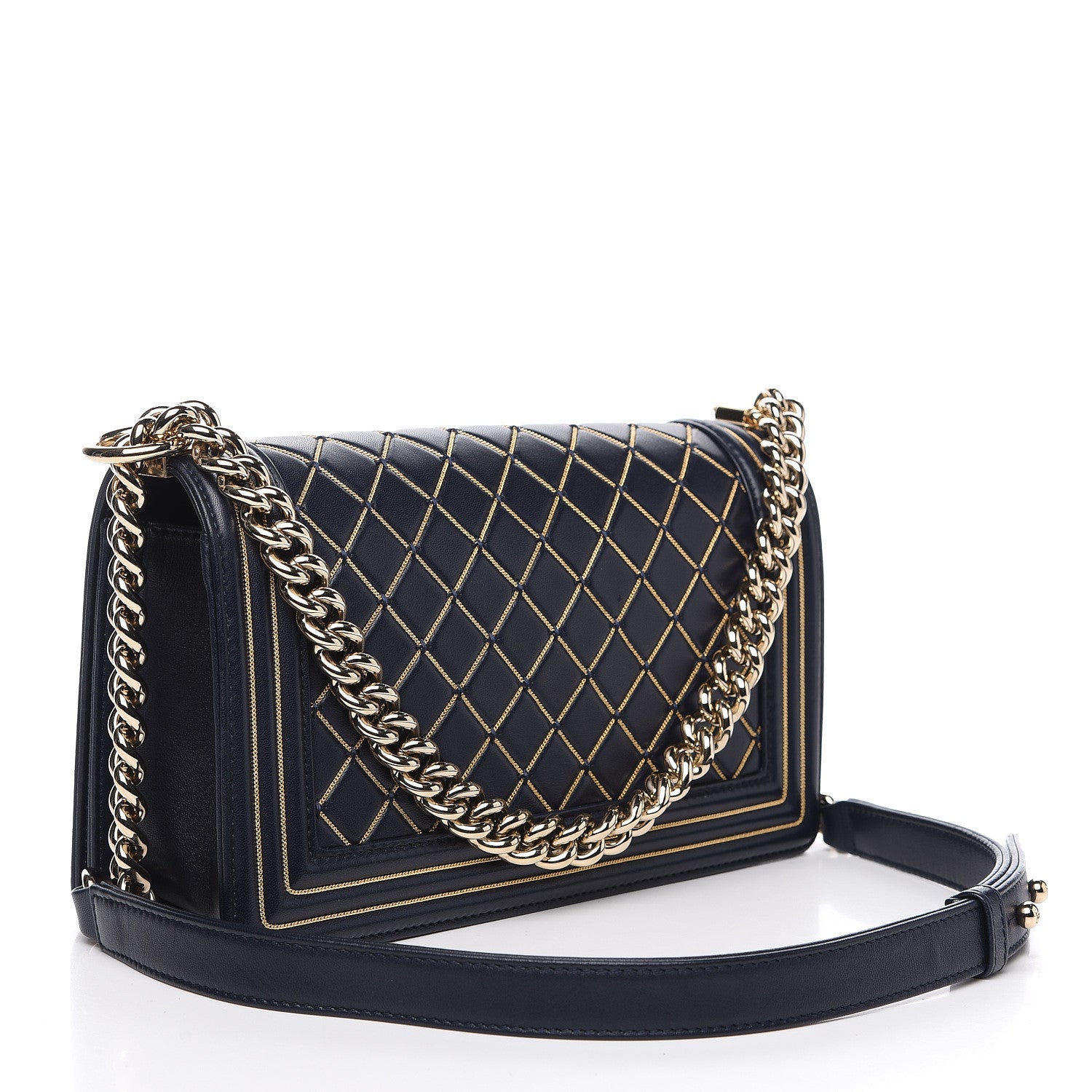 Chanel Lambskin Chain Quilted Medium Boy Flap Navy 2 of 15