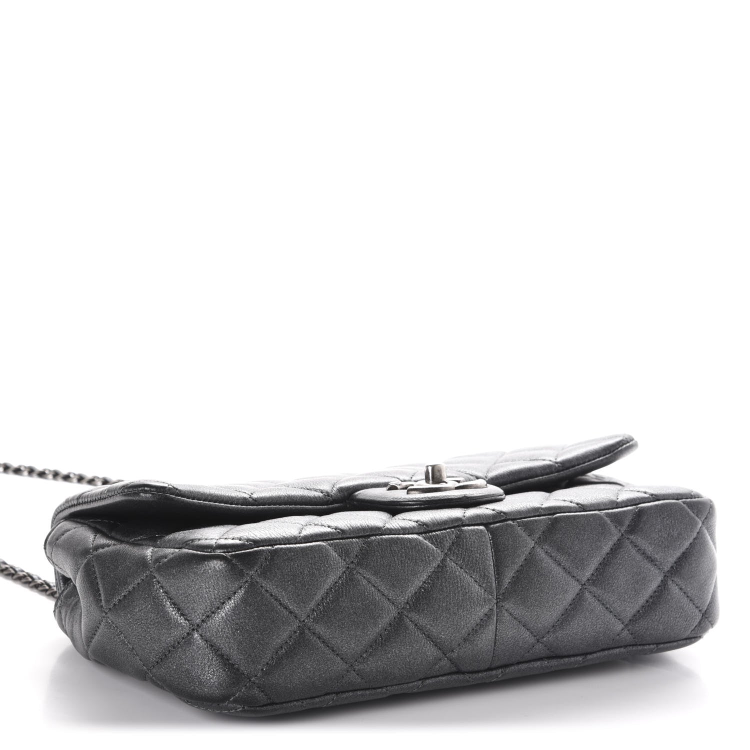 Chanel Metallic Calfskin Quilted Medium CC Eyelet Flap Dark Silver 4 of 11