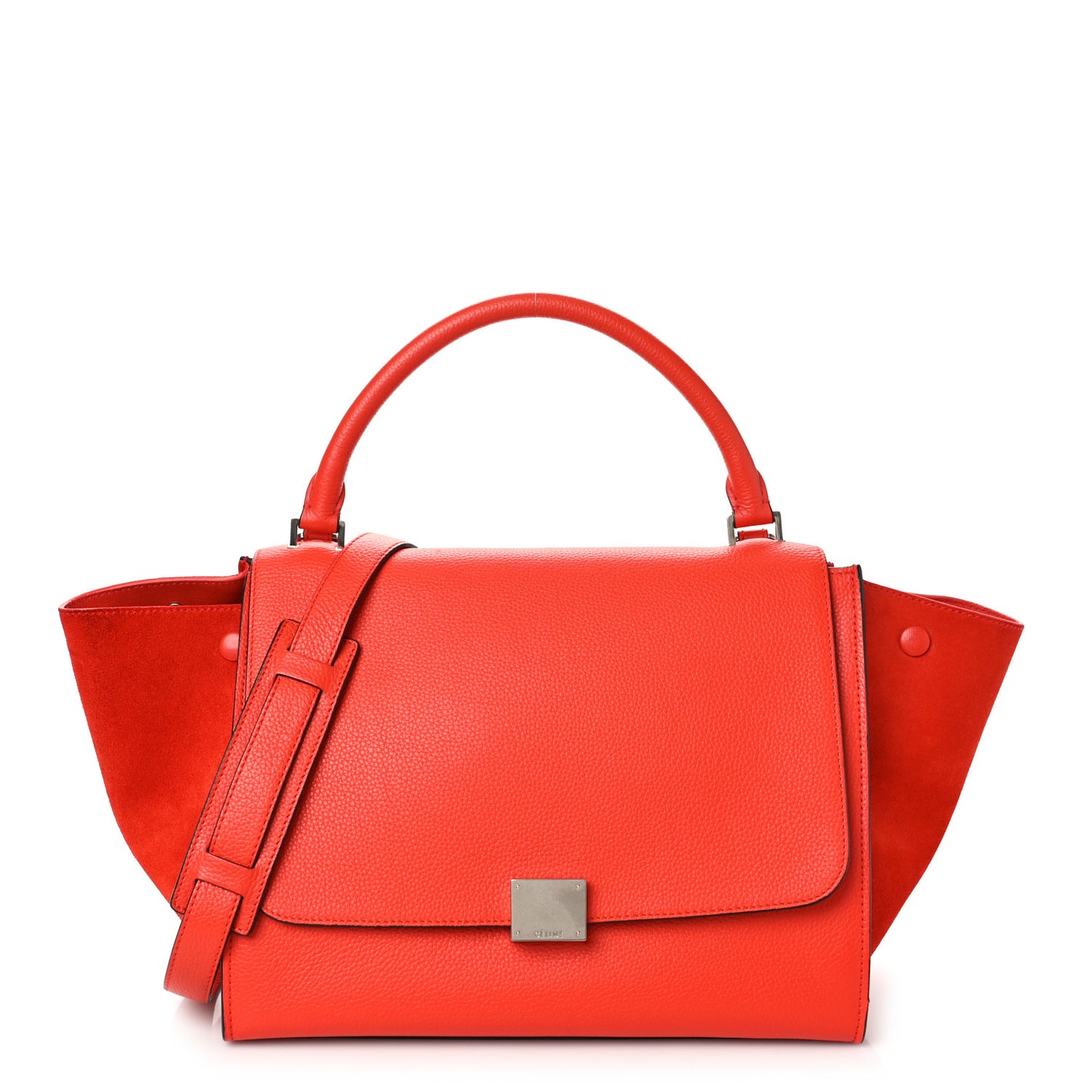 Drummed Calfskin Suede Medium Trapeze Coquelicot