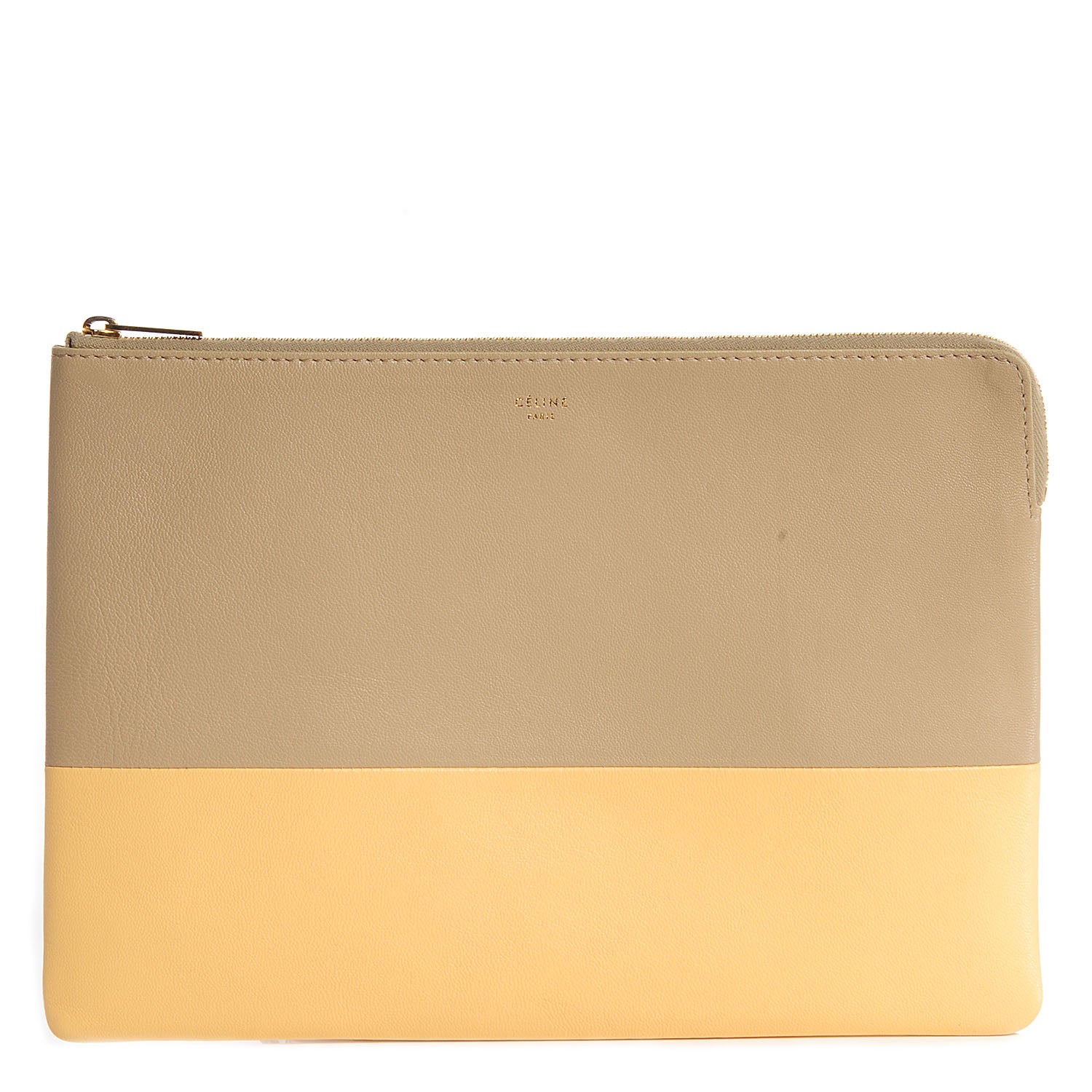 Celine Lambskin Bi-Color Solo Clutch Pouch Beige Butter 1 of 10
