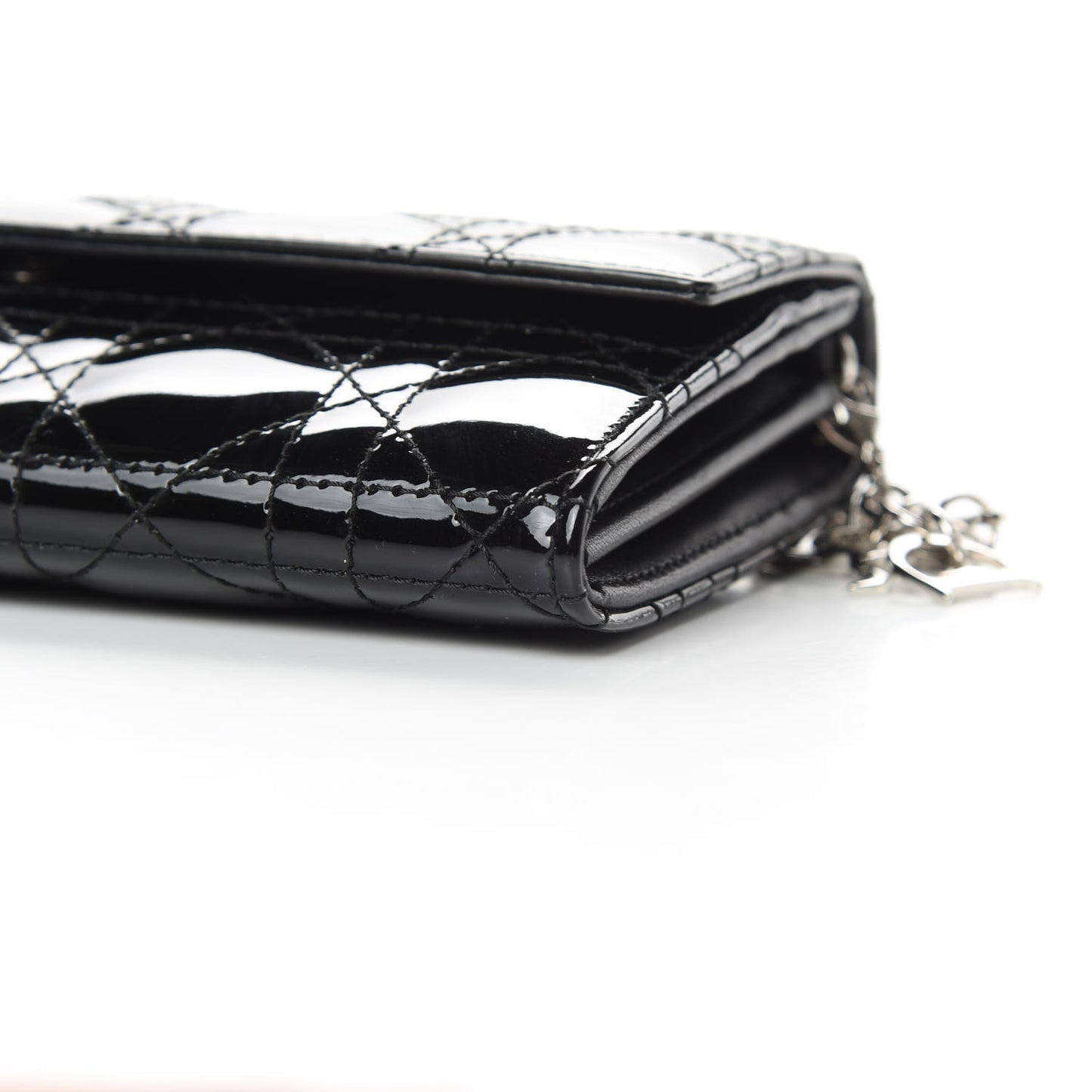 Patent Cannage Lady Dior Rendezvous Wallet On Chain Black